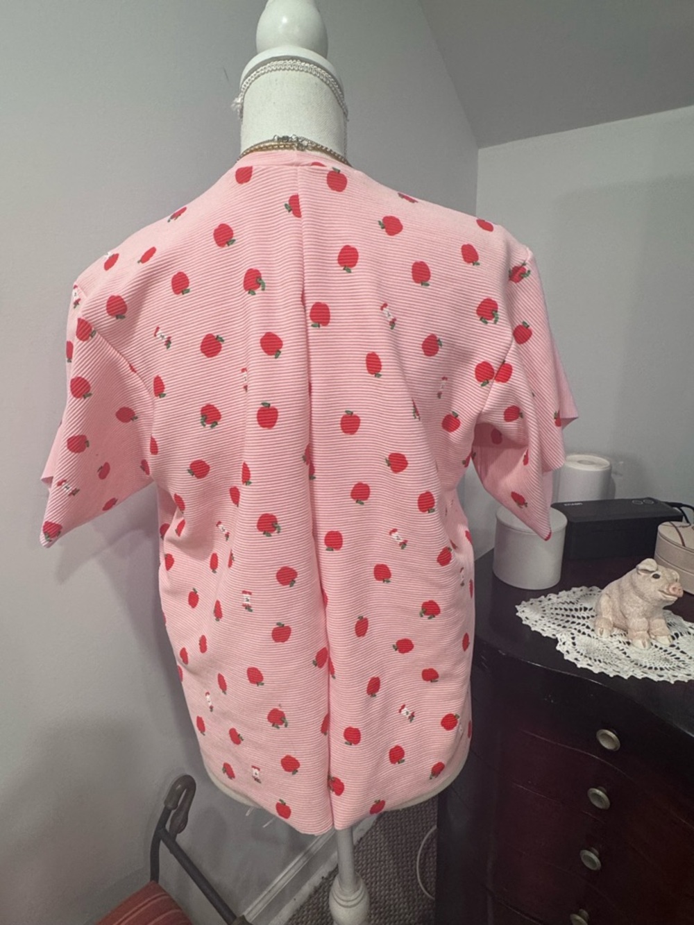 Pink Apple Print Short Sleeve Top - Picture 3 of 5